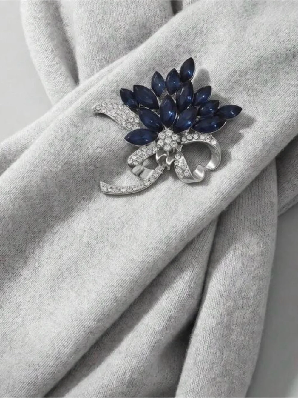 Blue Crystal Floral Ribbon Brooch